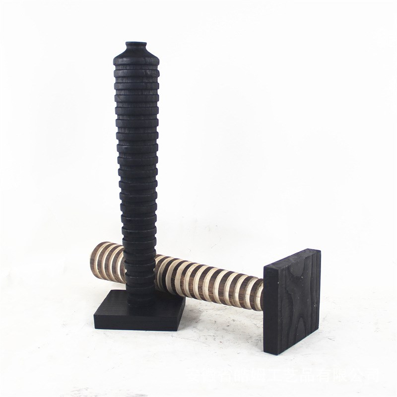 厂家销售手制木质工艺黑色碳化花瓶花桶桌面装饰酒店别墅家居摆件