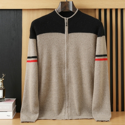 重磅加厚100%纯山羊绒衫男半高领拉链开衫外套宽松针织毛衣