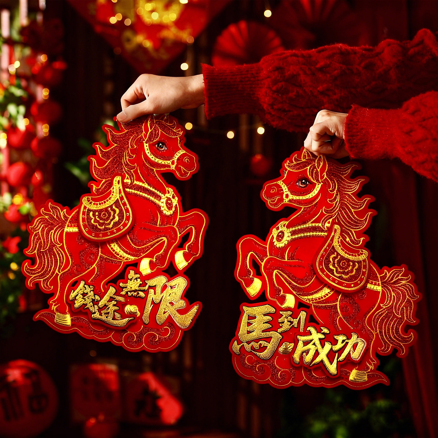 2026新年马年春节立体福字门贴新款过年生肖对贴纸窗花墙贴画装饰