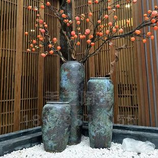民宿仿古做旧干枝陶罐插花罐酒店东南亚复古粗陶落地大花瓶干花坛
