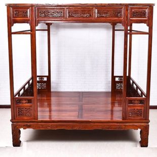 村村乐老榆木红花梨复古架子床中式实木仿古典明清家具拔步双人床