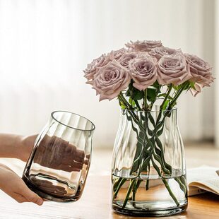 花瓶玻璃插花摆件高级感客厅轻奢玫瑰水培鲜花透明洋牡丹法式小
