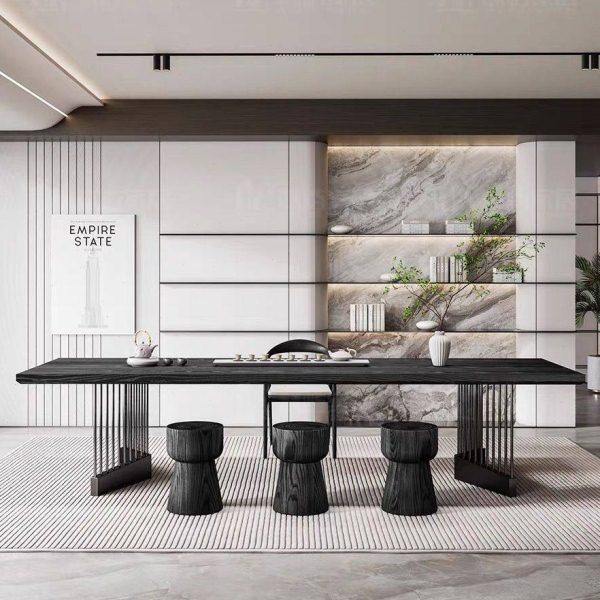 现简约岩板碳化白蜡功夫茶桌茶台家用公室黑色实木桌椅组合,商业/办公家具,接待台,淘宝优惠券,粉丝福利购,淘宝优惠卷