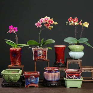 钧窑陶瓷花盆兰花专用四方古典家用绿植多肉盆创意高档室内中式盆