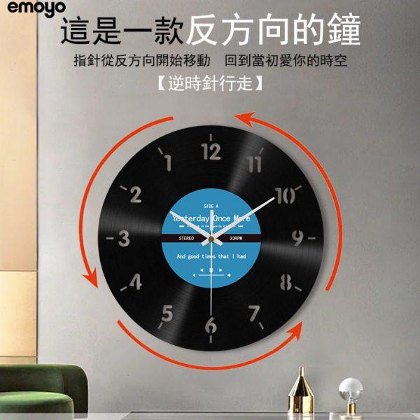 跨进新款反方向的钟黑胶复古挂钟 创意装饰挂表倒转反走个性墙钟,家居饰品,挂钟,淘宝优惠券,粉丝福利购,淘宝优惠卷