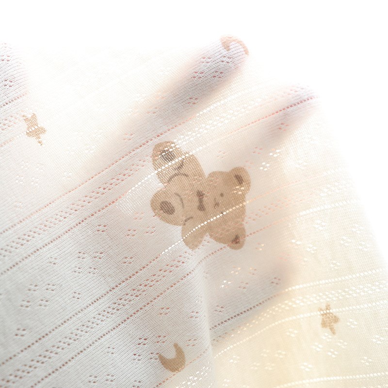 精梳棉镂空网眼印花移圈 防蚊裤印花螺纹布料 全棉提花罗纹面料