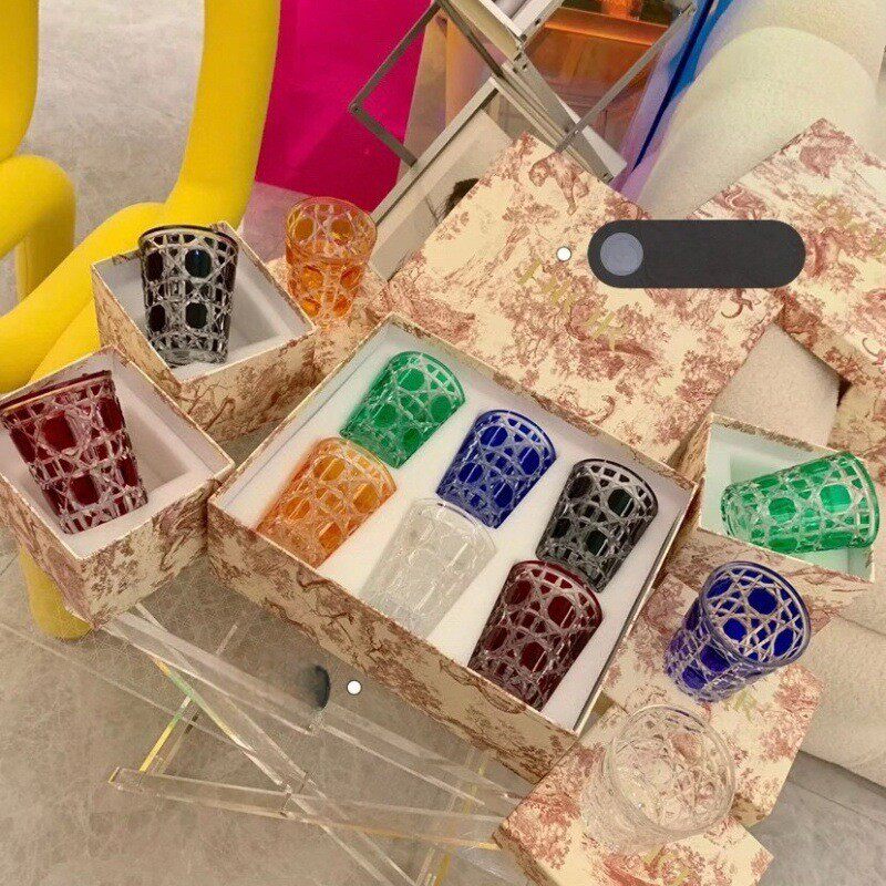 D迪家水晶彩色透明玻璃杯藤格纹水杯酒杯威士忌咖啡杯