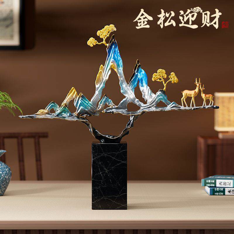 新中式金山有鹿摆件客厅玄关办公室桌面高端装饰开业乔迁新居礼品