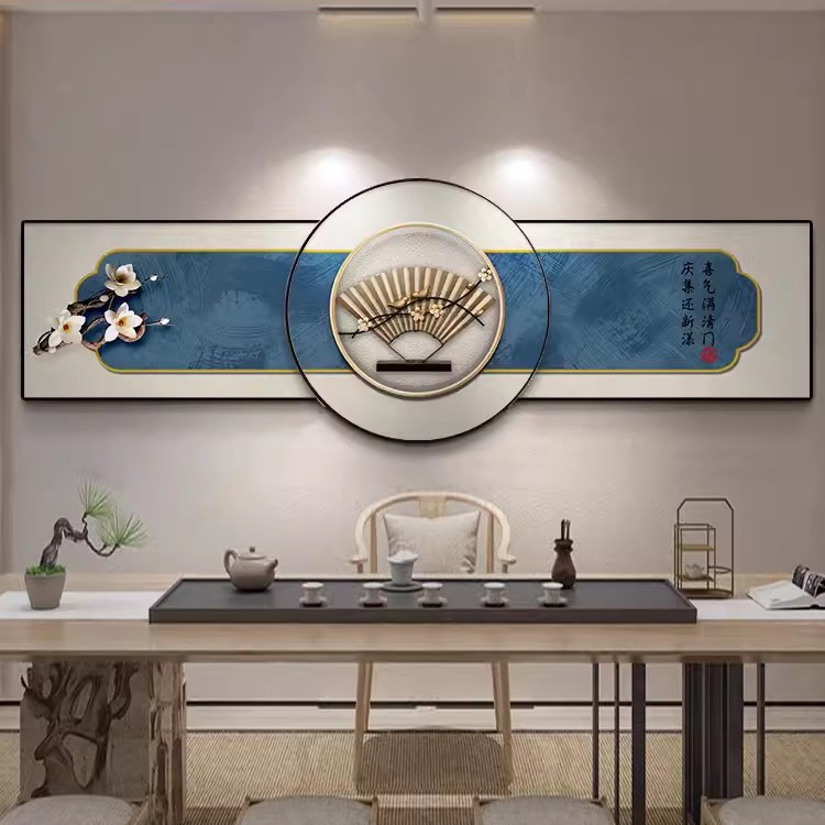 新中式客厅装饰画横款大气实木沙发背景墙挂画茶室壁画卧室花鸟画
