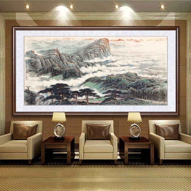 办公室会议室大幅山水挂画岭南画派名家字画关山月国画摇篮井冈山