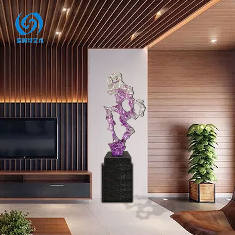 透明紫玉成烟水晶树脂摆件酒店餐厅玄关桌面摆设抽象仿水晶装饰品