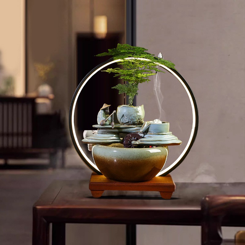 时来运转循环流水摆件招财开业装饰礼品客厅茶桌小型鱼缸春节礼品