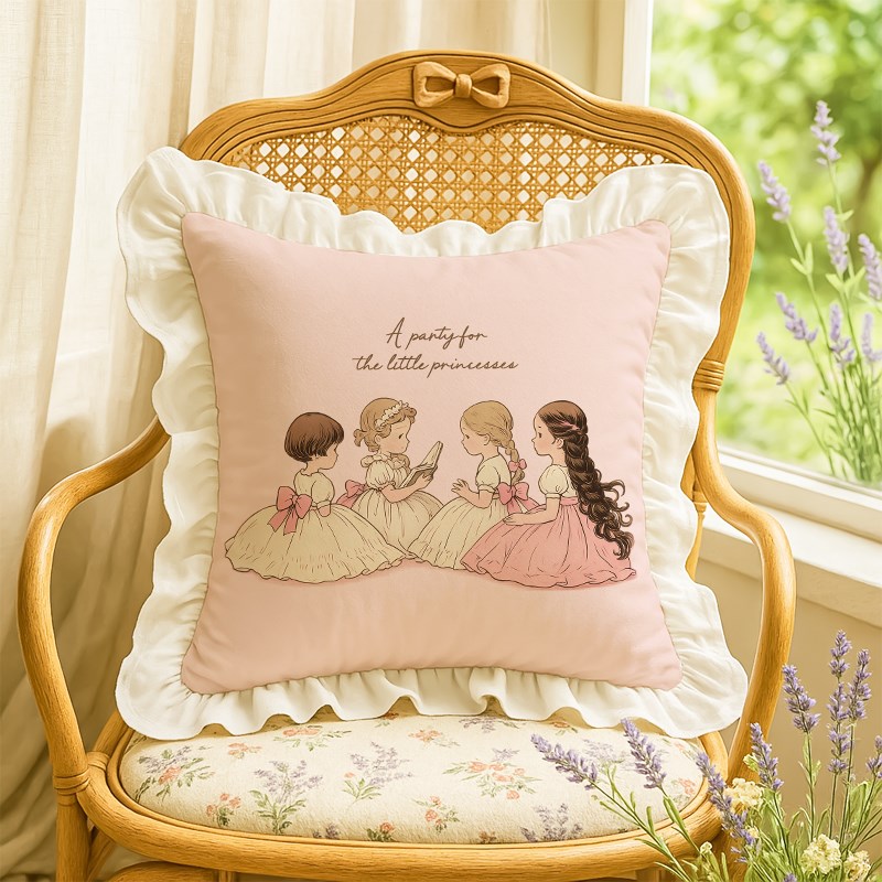 玫瑰粉色童话小公主水p洗棉质枕套褶皱沙发靠垫枕芯湾窗女孩的气