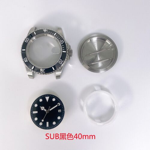 SUB手表配件40MM不锈钢壳套适合明珠2813/8215机械机芯蓝宝石镜面