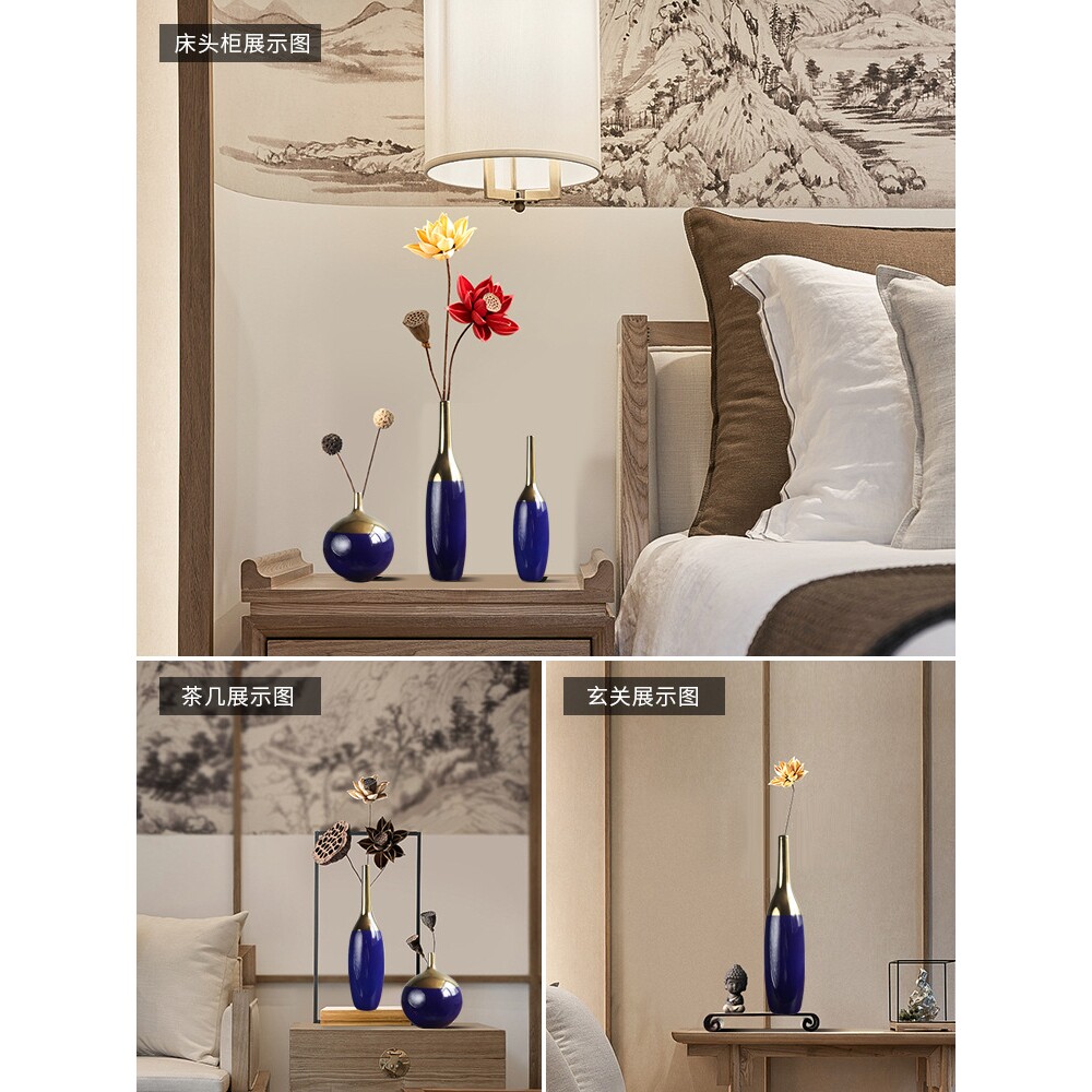陶瓷花瓶插花手绘中式家居客厅装饰品博古架瓷器工艺品摆件