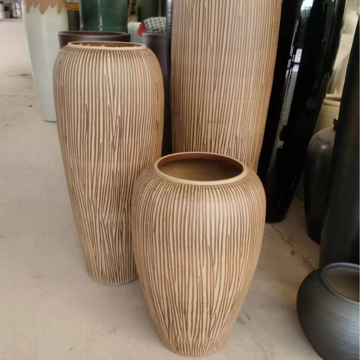 复古做旧陶罐景德镇陶瓷花器客厅玄关插花落地大花瓶粗陶组合摆件