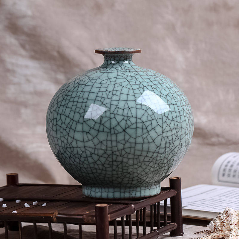 陶瓷器开片做旧花瓶新中式现代家饰品客厅摆件