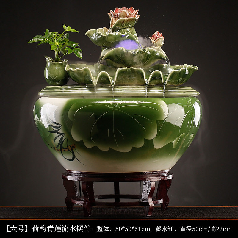 荷叶缸循环流水荷花摆件生财陶瓷客厅喷泉加湿鱼缸养鱼开业礼品