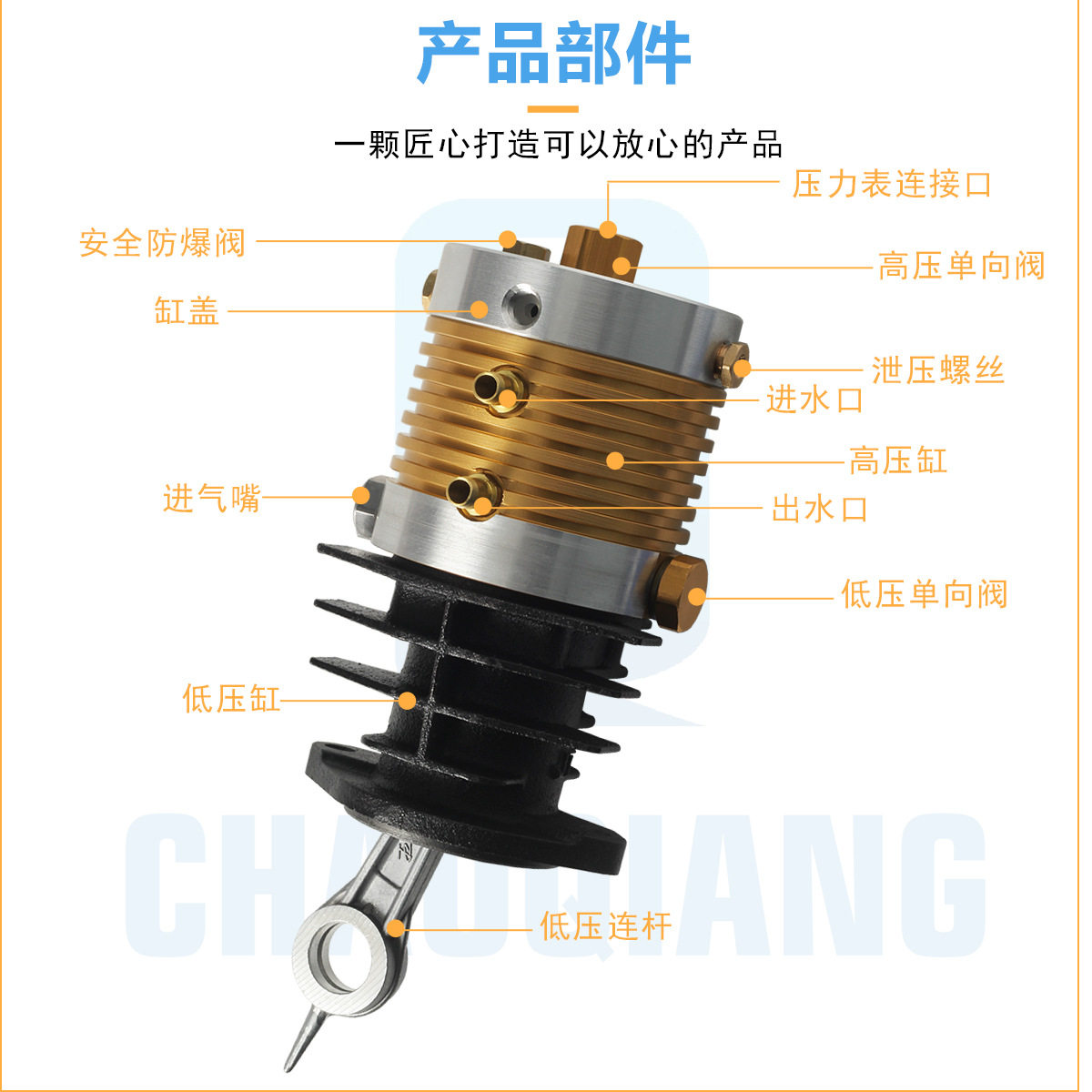 单缸气泵通用泵头 30MPA高压充气泵泵头八代标准版安全防爆