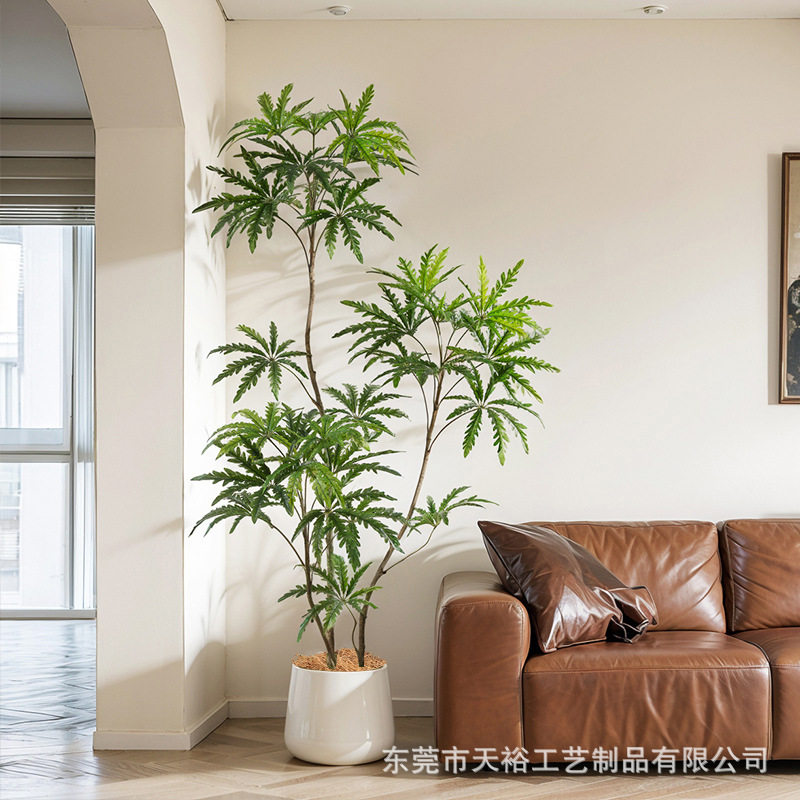 轻奢北欧仿真孔雀木盆栽树脂盆栽商用办公室落地摆件高端装饰绿植