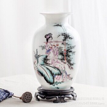景德镇手绘新中式干青花陶瓷花瓶摆件客厅插花玄关装饰工艺品