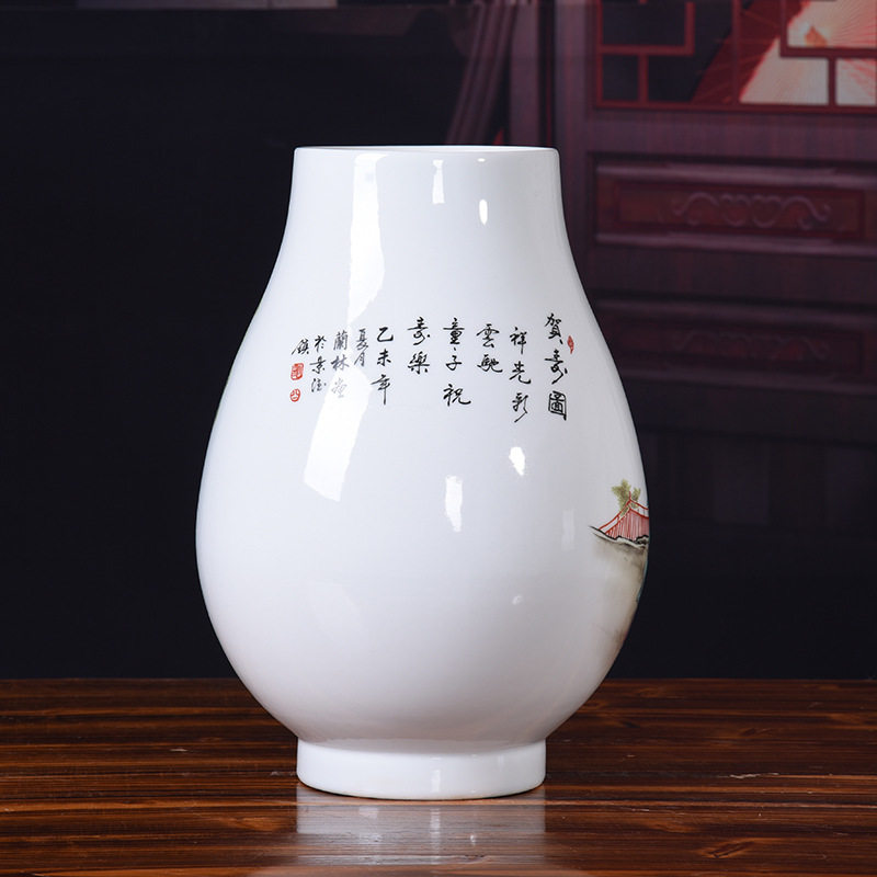 中式家居台面花瓶摆件 古典人物陶瓷花瓶福寿图隔断柜陶瓷工艺品