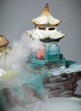 陶瓷自动循造流水养鱼缸鱼盆增氧过滤器室内喷泉瀑布环景装摆饰件