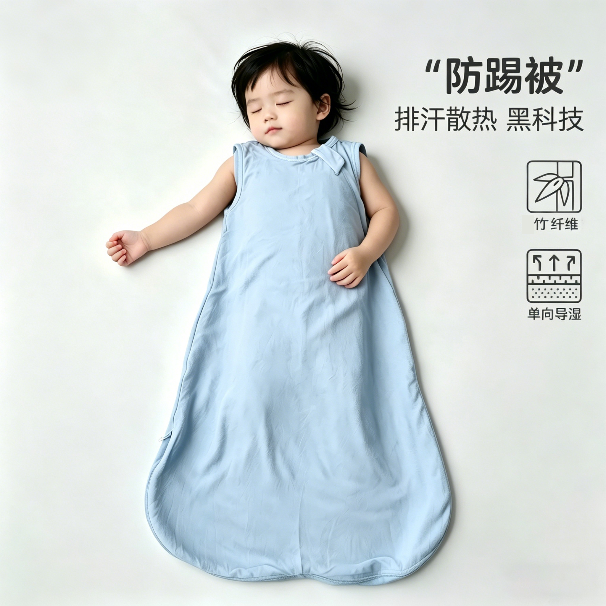 竹棉婴儿睡袋夏季薄款宝宝拉链背心式防踢被子神器儿童睡觉护肚子