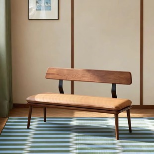 北欧长椅带靠背休闲椅实木餐桌长板凳沙发椅家用客厅双人长条凳子