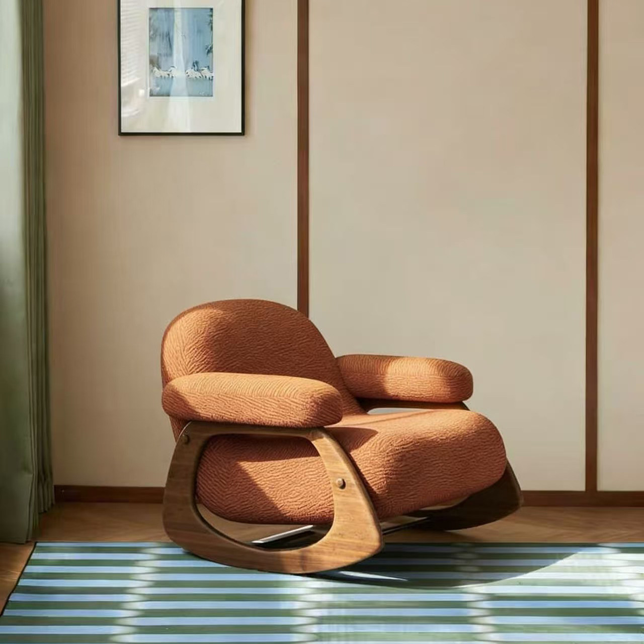 北欧简约单人沙发椅设计师轻奢休闲扶手椅家用阳台懒人创意摇摇椅