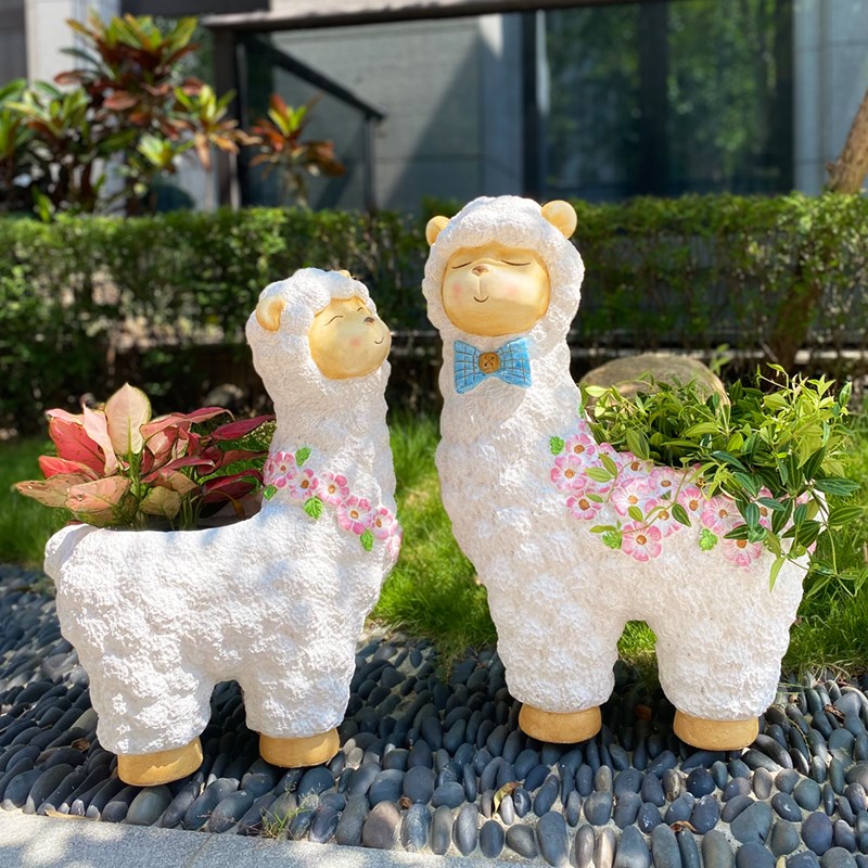 卡通羊驼真动物花盆花园户外庭院幼儿园装饰摆件X院子造景布置