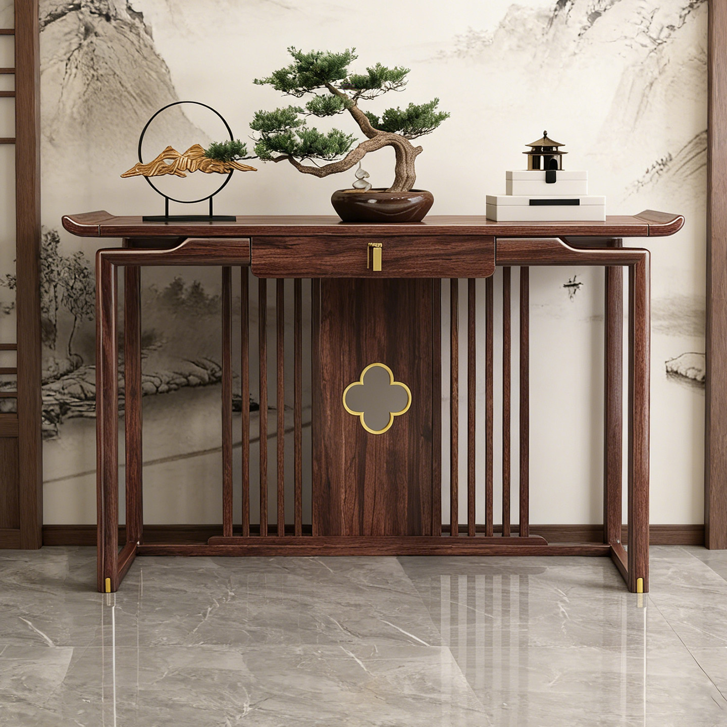 新中式乌金木实木玄关桌入户靠墙端景台条案供桌客厅中堂香案神台