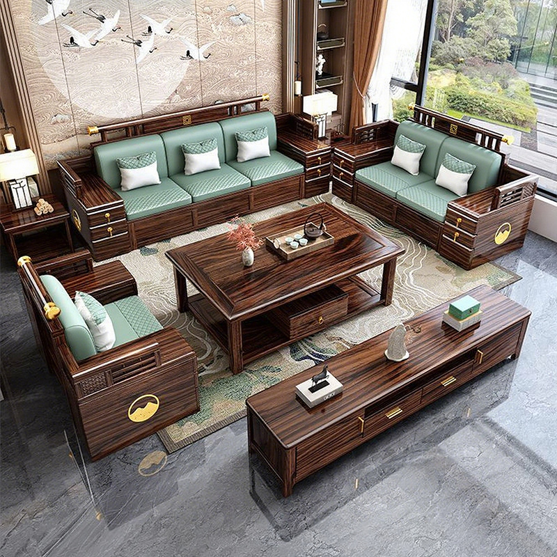 新中式乌金木实木转角储物沙发