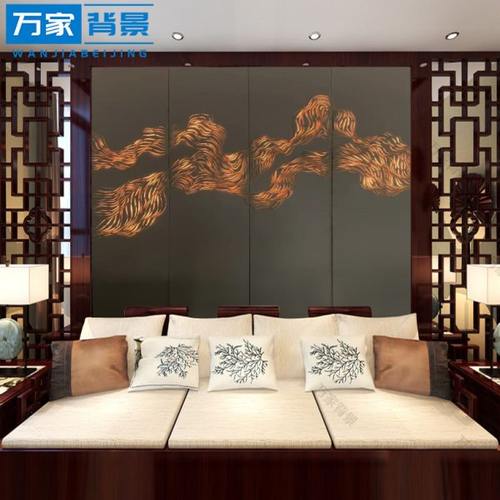 皮雕中式酒店床头灯光浮雕电视卧室沙发客厅发光硬包皮革背景墙
