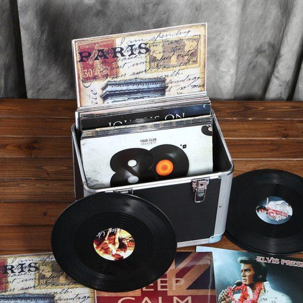 黑胶唱片收纳箱LP收藏箱 影碟胶片箱大盒子手提式储物整理金属箱