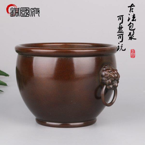 铜缸聚宝盆故宫缸苏工仿古招财缸笔筒纯铜水盂茶洗玄关风水摆件