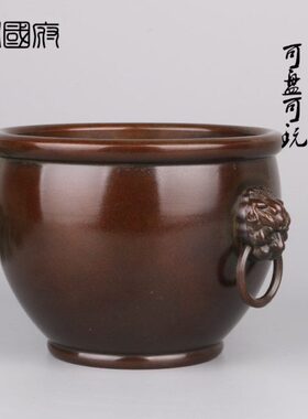 铜缸聚宝盆故宫缸苏工仿古招财缸笔筒纯铜水盂茶洗玄关风水摆件