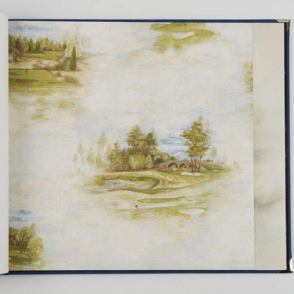小桥流水风景画黄绿色美式乡村风格壁纸卧室背景墙纸