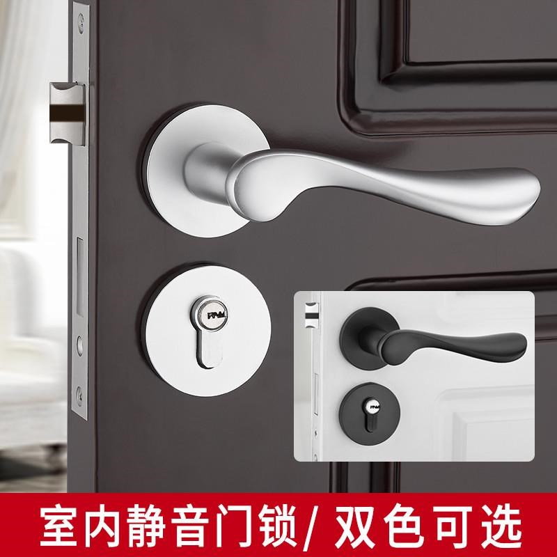 欧式锁室内太空铝房门静音门锁黑色卧室木K门机械五金锁具分体简