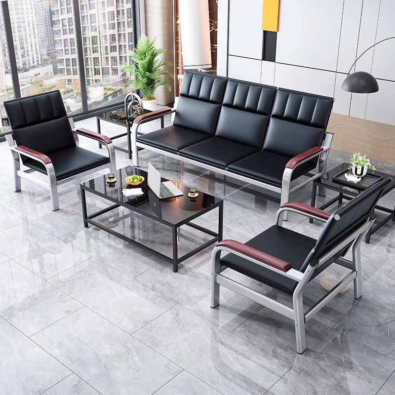办公沙发茶几组合简约现代接待室商务休J闲简易铁架三位办公室沙