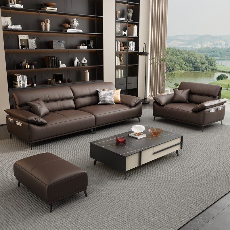 2024新办公沙发真皮简约商务接待室会客区休O闲办公室沙发茶几组
