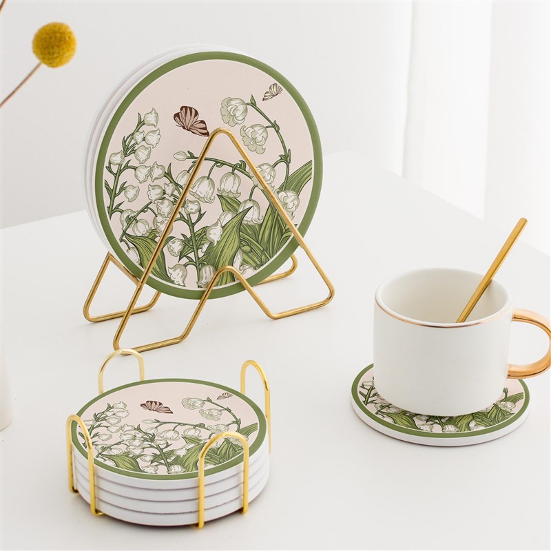 清新法式 陶瓷隔热防烫餐桌防水锅垫北欧复古圆形水杯Z垫防滑垫子