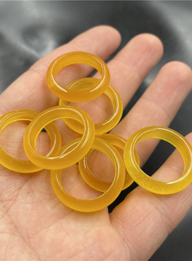 四海玉器 冰种黄龙玉戒指 男女款黄玉石戒U圈 指环 跑环