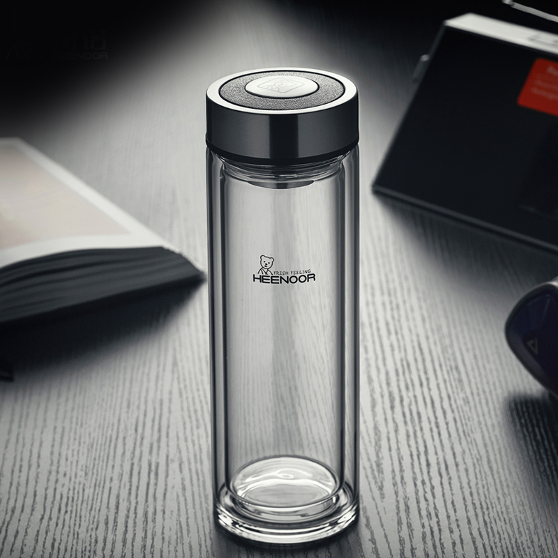 希诺玻璃杯双层耐热便携透明水晶男女士J高档保温泡茶杯家用水杯