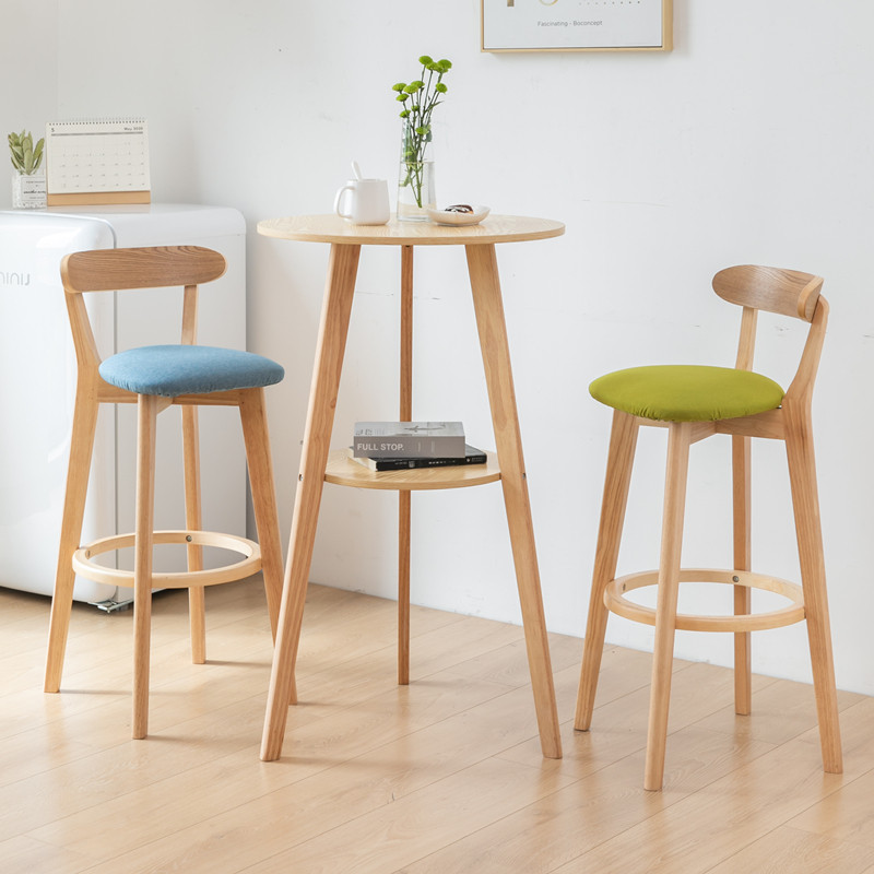 实木酒吧桌小圆桌子家用r休闲简约阳台桌椅组合北欧高脚凳酒吧椅