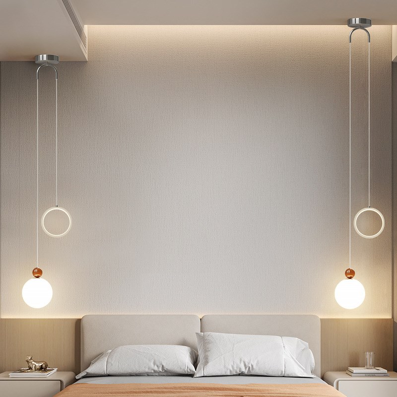 法式奶油风卧室床头吊灯现代简约南瓜主卧吊线灯壁V灯高级感小吊