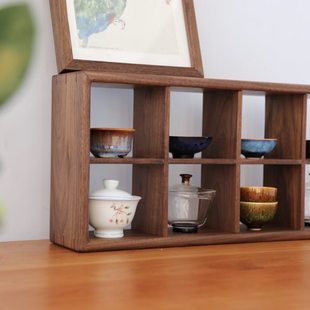 中和至美黑胡桃樱桃木多宝阁茶杯收纳置物架实木桌面博古架可定制