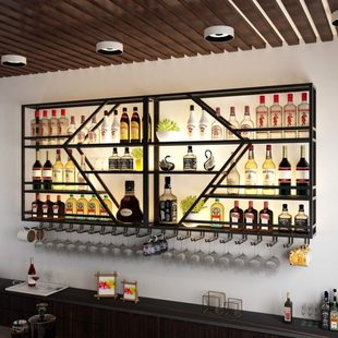 挂墙酒架吧台背景铁艺红酒杯架悬挂酒柜置物架红酒架展示柜吊架