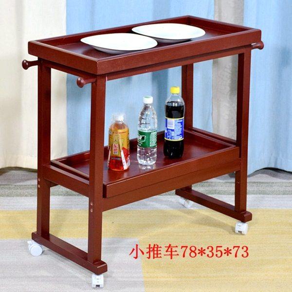 餐厅厨房托盘置物架落地多层实木送餐车手推车可折叠茶几边柜收纳