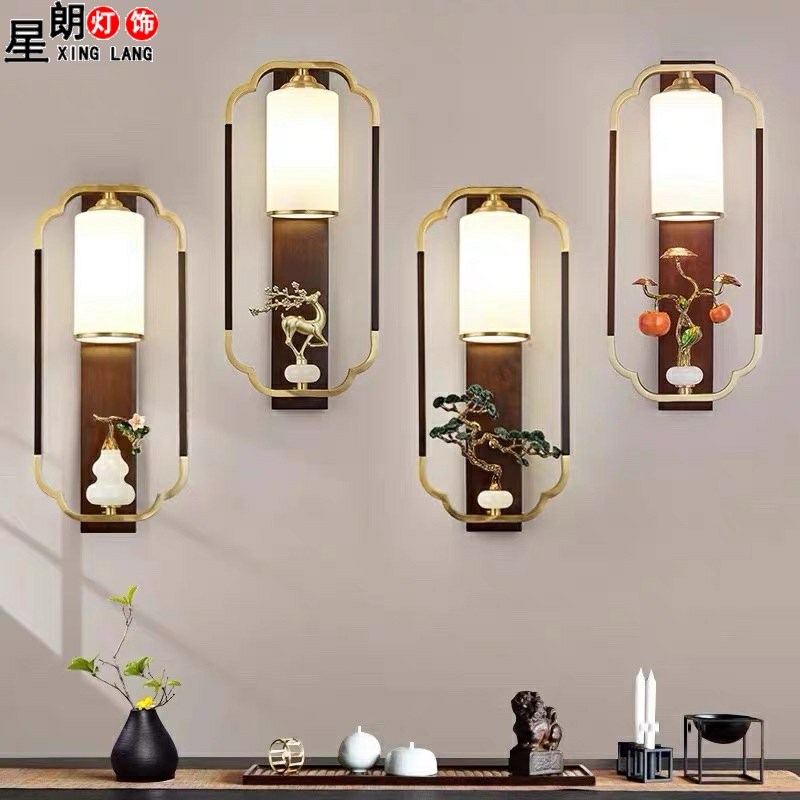 新中式壁灯轻奢全铜实木复古中国风走廊过道灯客厅U沙发背景墙灯